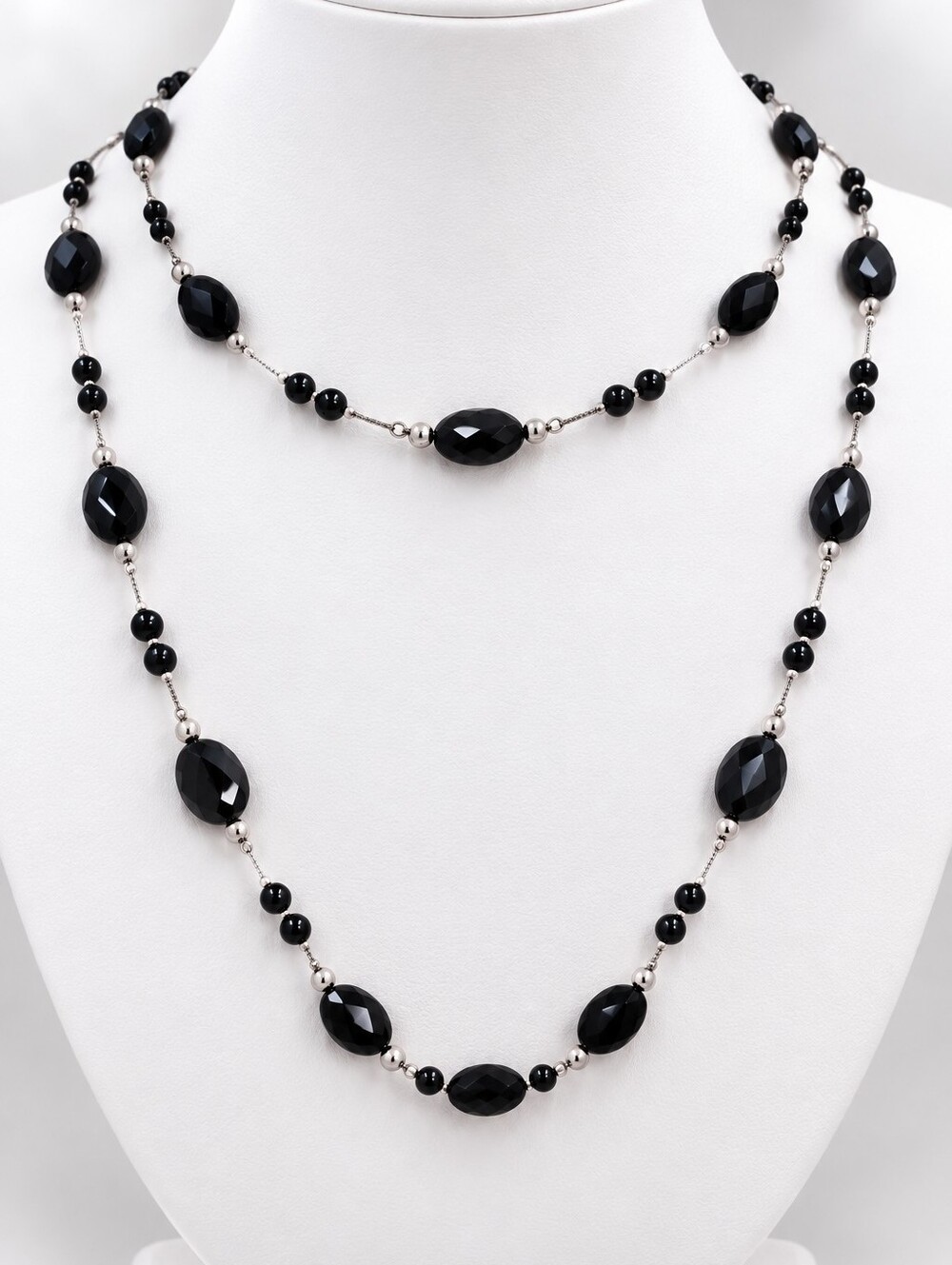 Macy's Long Black Station Beaded Necklace - 60” Flapper Wrap Strand